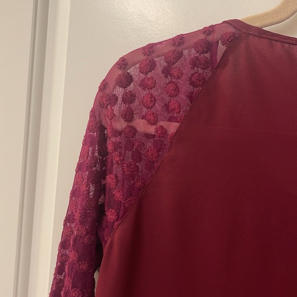 ADRIANNa PAPELL Blouse/Burgundy/Lace long Sleeve/scoop Neck/Pull over - Picture 8 of 10